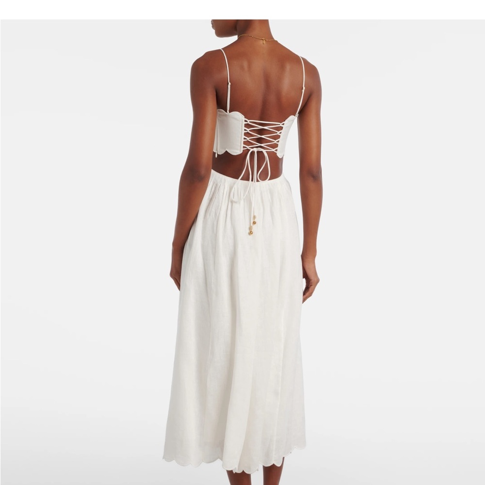 New with tags Zimmermann Rhiannon Scalloped Linen Midi Dress - Picture 8 of 15